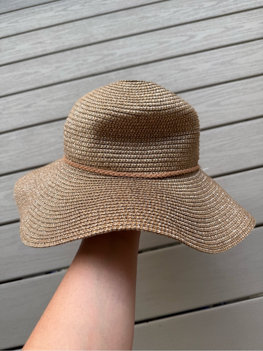 Lucky Brand Wide Brim Paper Straw Sun Hat Brown Metallic Hat Size 7